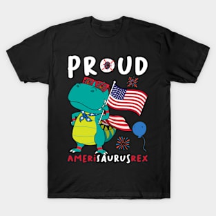 T Rex Dinosaur American Flag 4th Of July Gift For Kids Boys T-Shirt